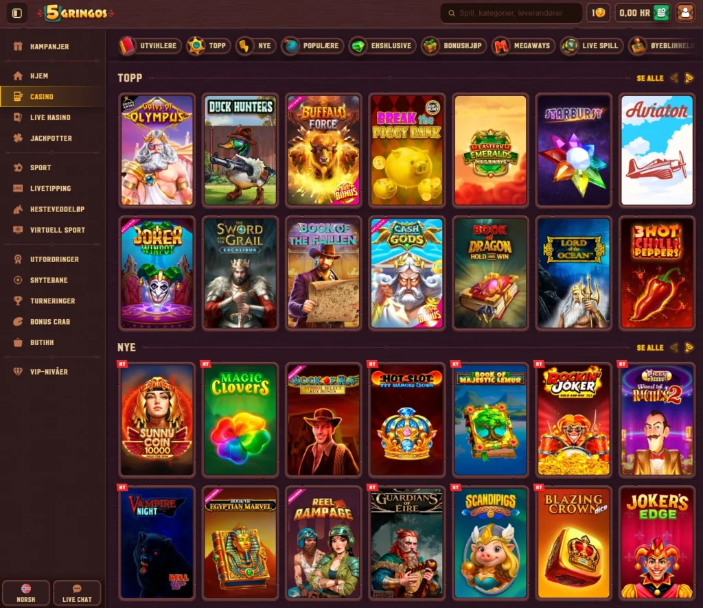 Spillutvalg hos 5Gringos