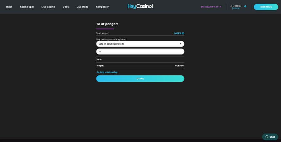 HeyCasino uttakssiden