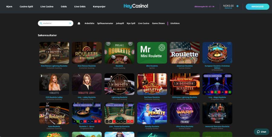 Utvalget av roulette hos HeyCasino