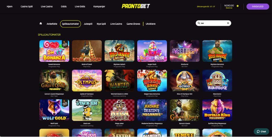 Utvalget av spilleautomater hos ProntoBet
