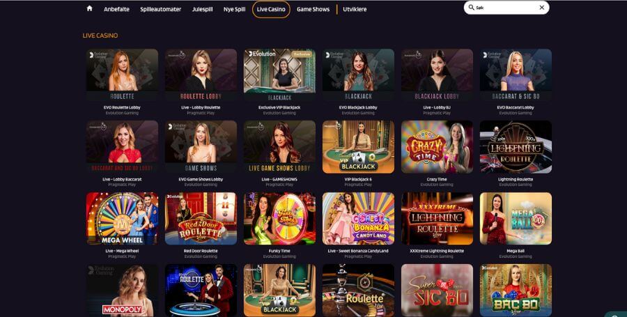 RedDice live casino utvalg