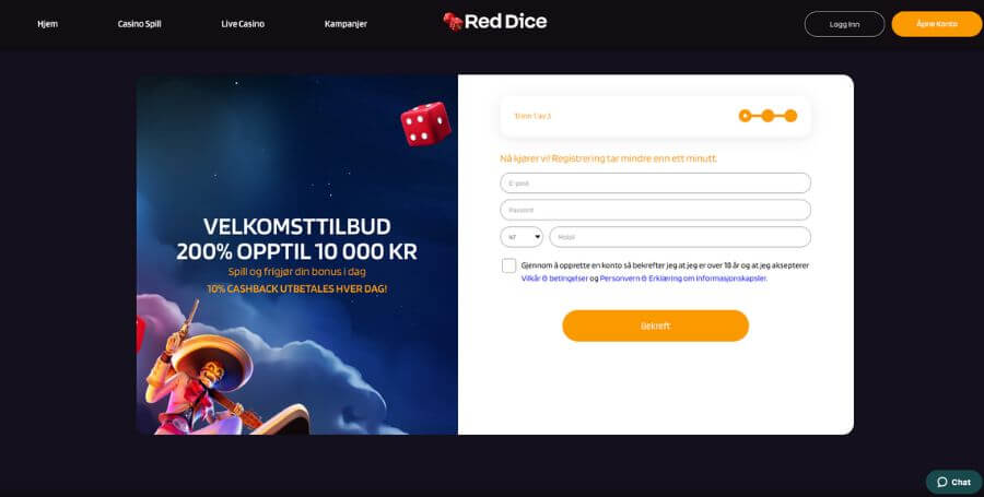 Registrering hos Red Dice