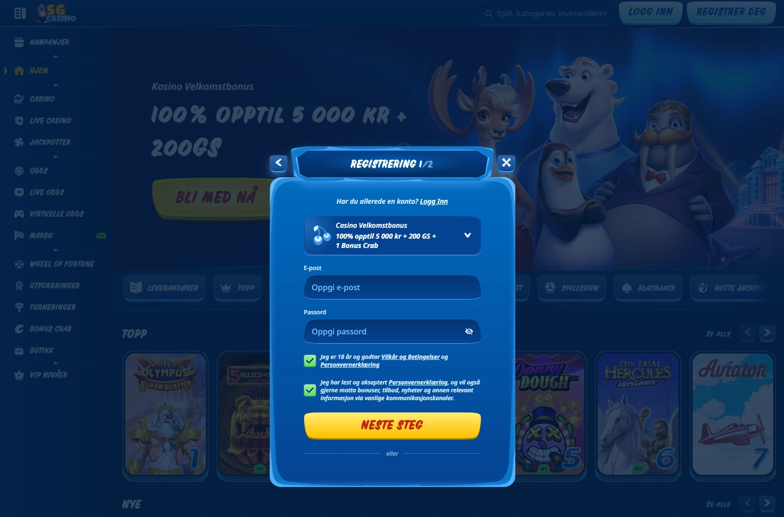 Fullfør registreringen av din spillekonto
