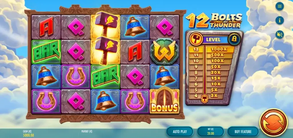 12 bolts of thunder grunnspill startskjerm thunderkick slots