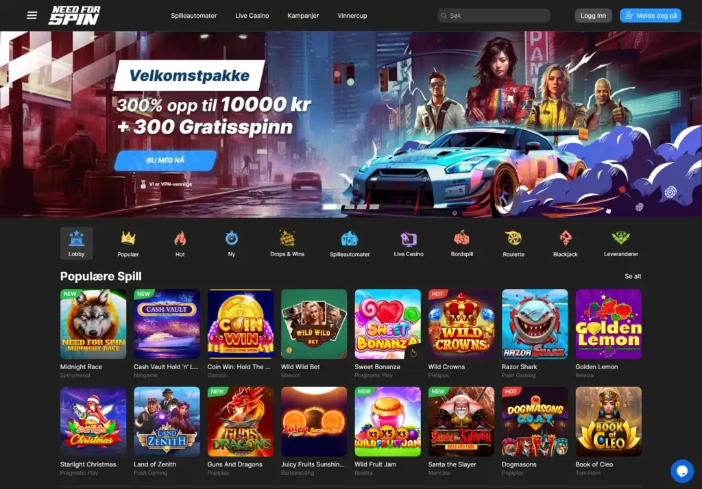 Need for Spin Casino forside