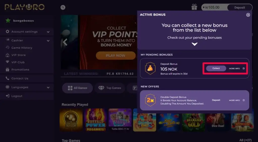 Playoro Casino Aktiver Bonus