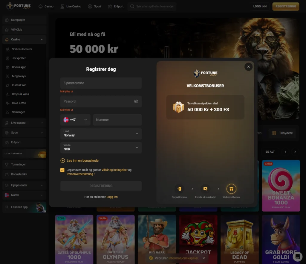 Registrer ny konto hos Fortune Play