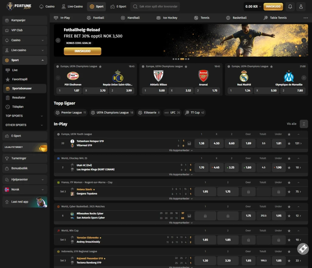 Sportsbetting hos Fortune Play