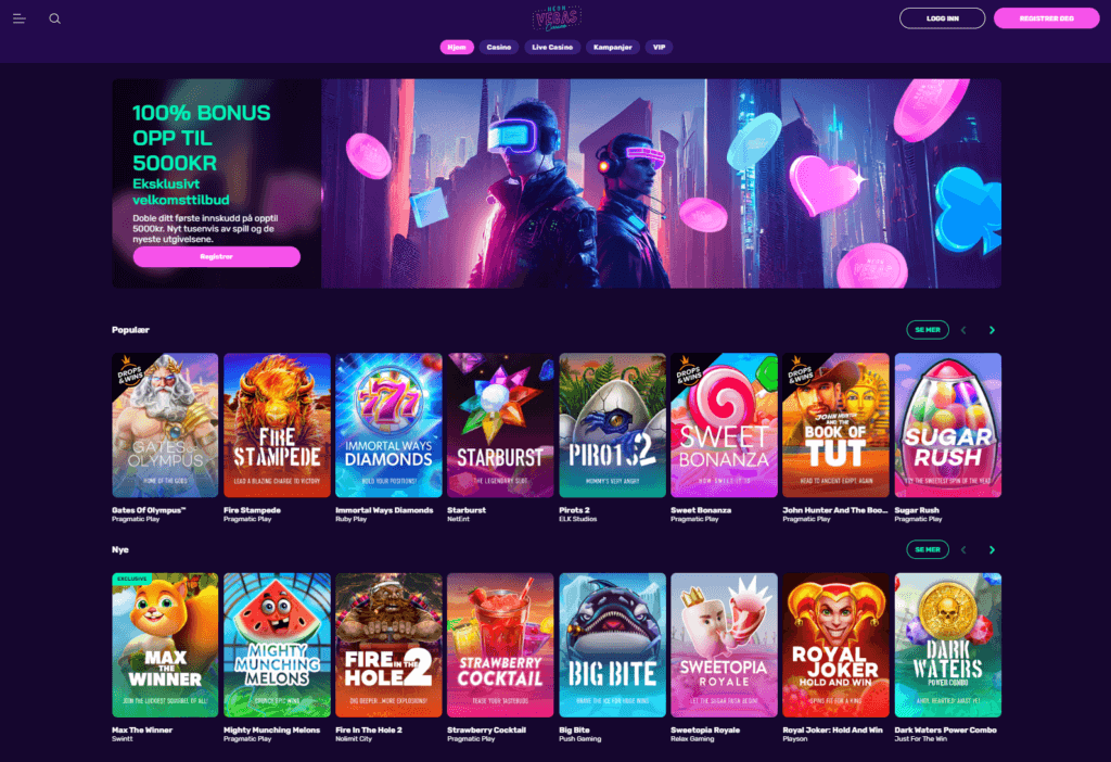 Neon Vegas Forside Ekslusivt Tilbud