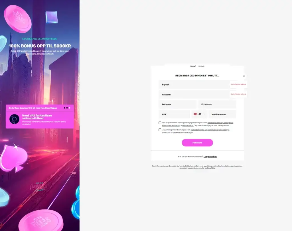 Neon Vegas Registrer Spillekonto