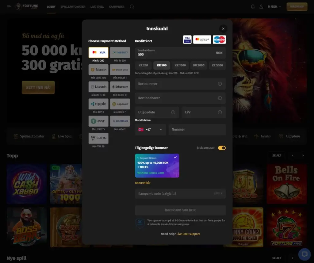 Gjør første innskudd hos Fortune Play