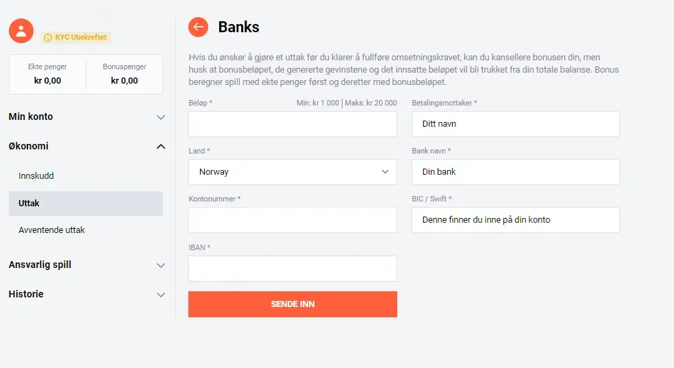 Spinbookie Casino Utbetaling Bankoverforing