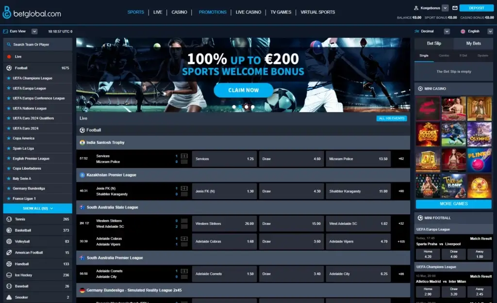 Betglobal Spillutvalg Sportsbetting