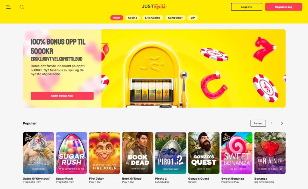 Justspin Casino Forside