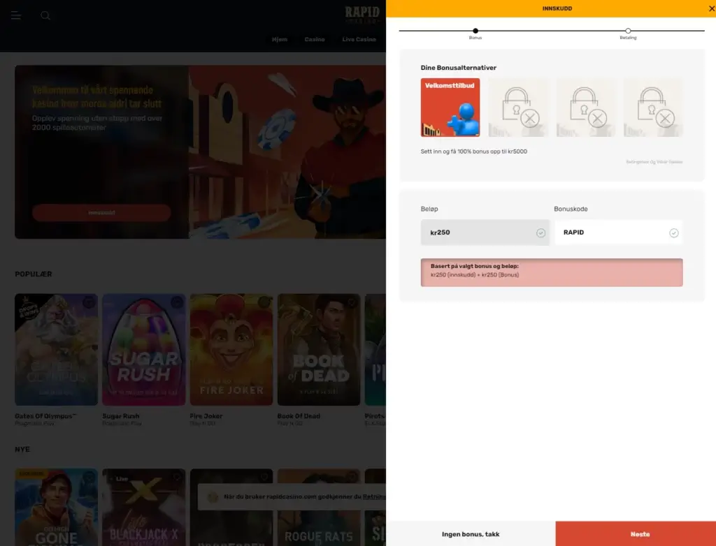 Rapid Casino Aktiver Bonus