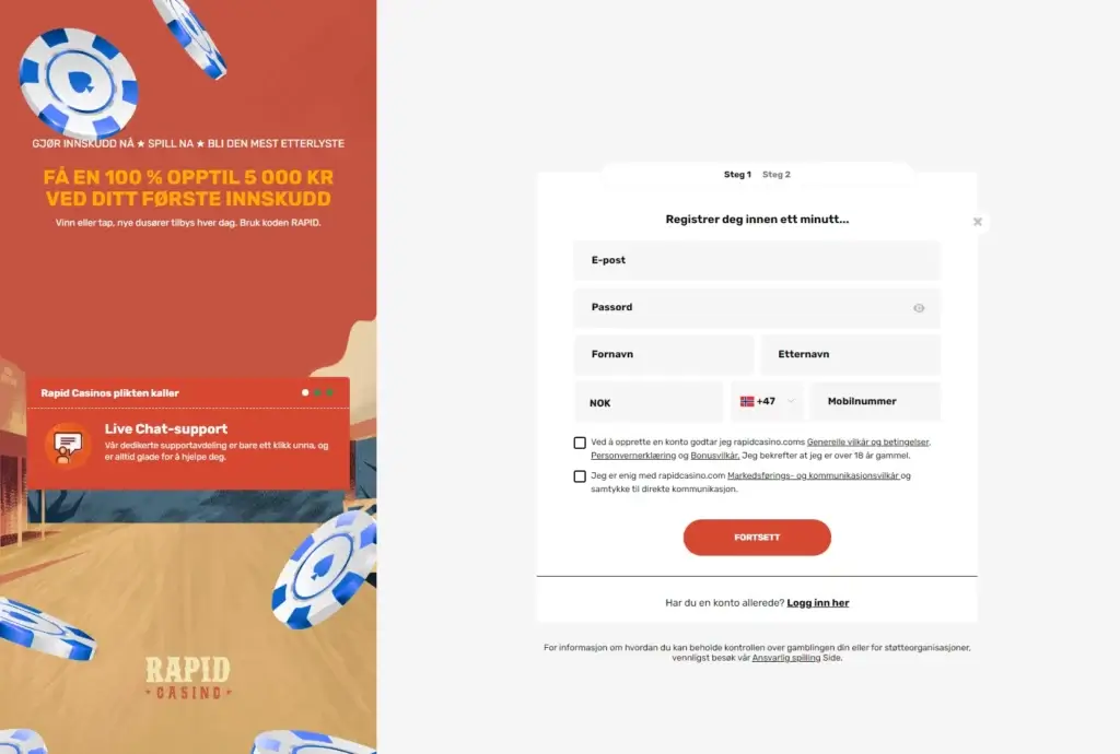 Rapid Casino Registrer Konto