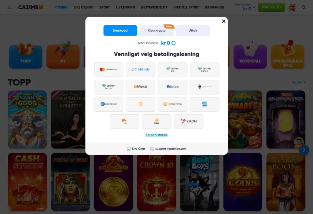 Gjør ditt første innskudd hos Cazimbo
