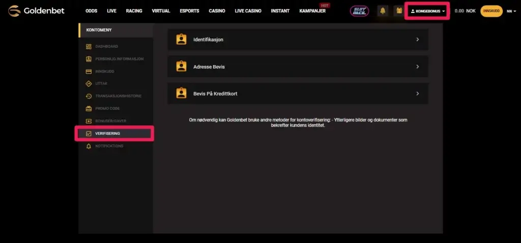 Goldenbet Uttak Kyc Verifisering
