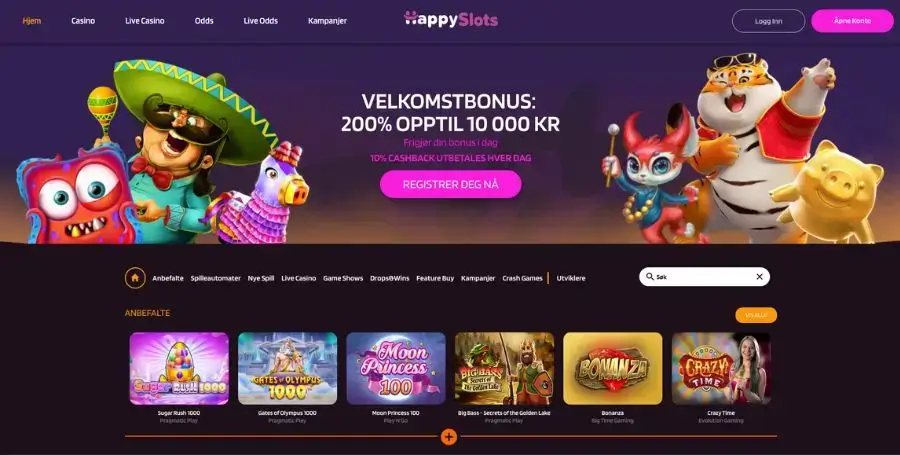 HappySlots sin norske startside