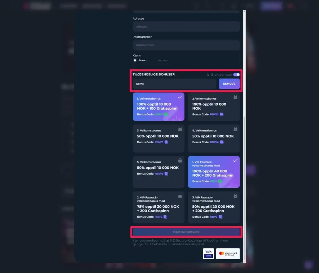 Aktiver din første velkomstbonus med bonuskoden: RBW1 hos rebellion Casino. VIP bonus tilgjengelig