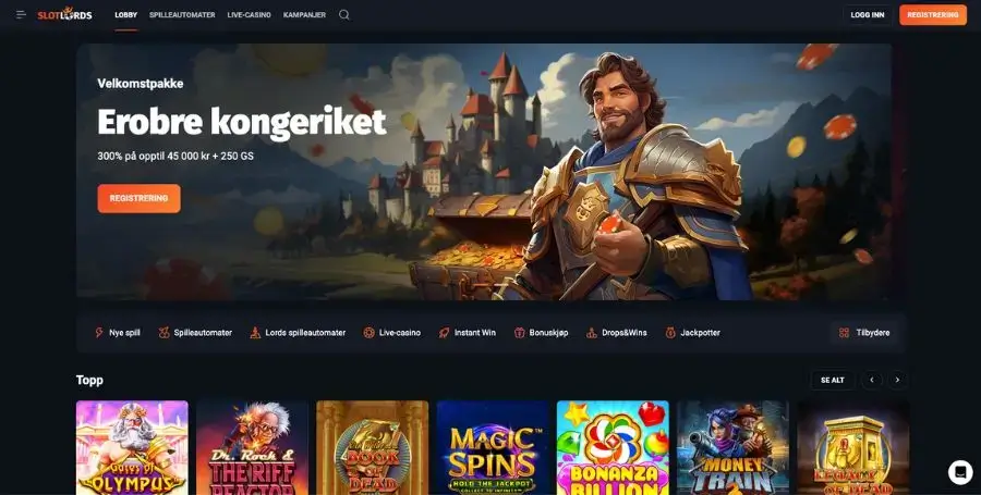 SlotLords sin norske startside