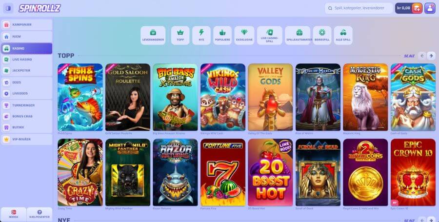 Spillutvalget i casinoet til Spinrollz
