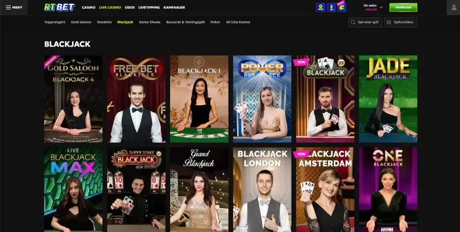 De ulike blackjack spillene hos RTBet