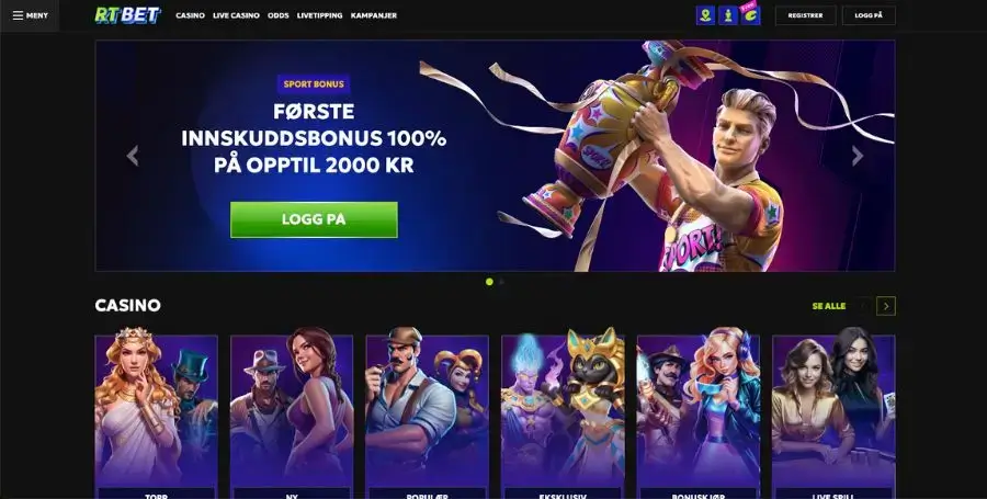 Den norske startsiden hos RTBet