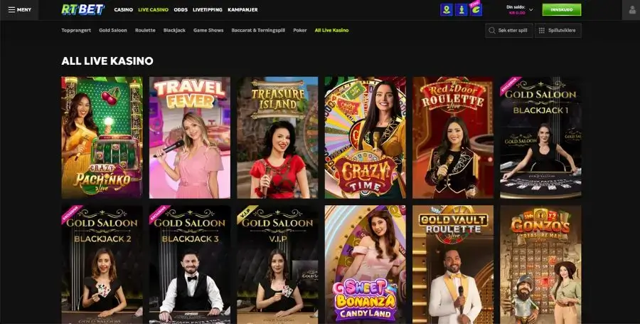 Live casinospill hos RTBet