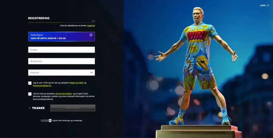 Registrering av spillekonto hos RTBet