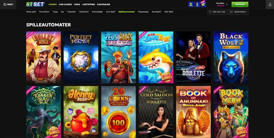 Spilleautomatene du finner hos RTBet