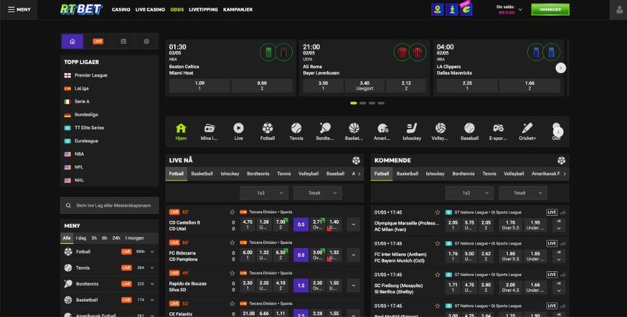 Sportsbetting og odds hos RTBet