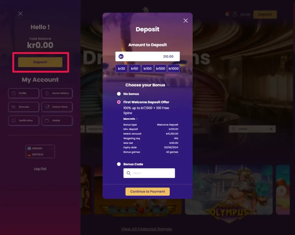 Dreamwins Casino Gjennomfor Innskudd