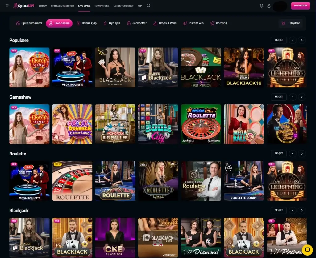 Spinsup Casino Live Casinospill