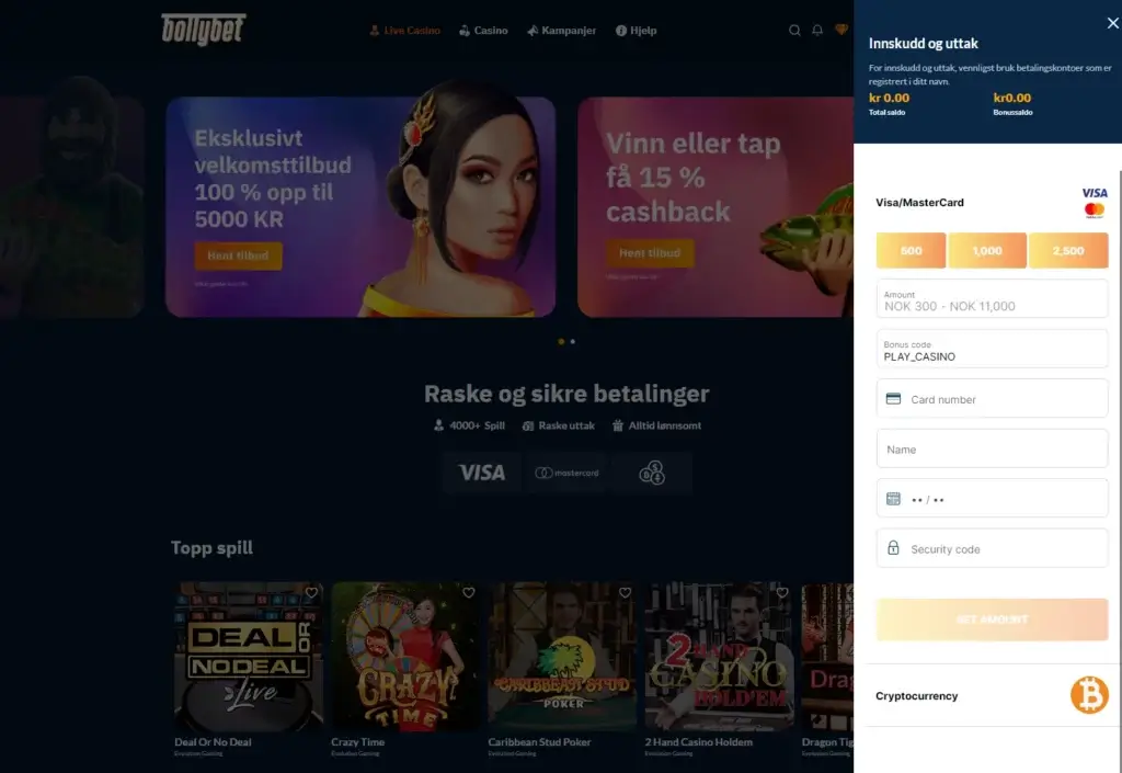 Bollybet Casino Innskudd