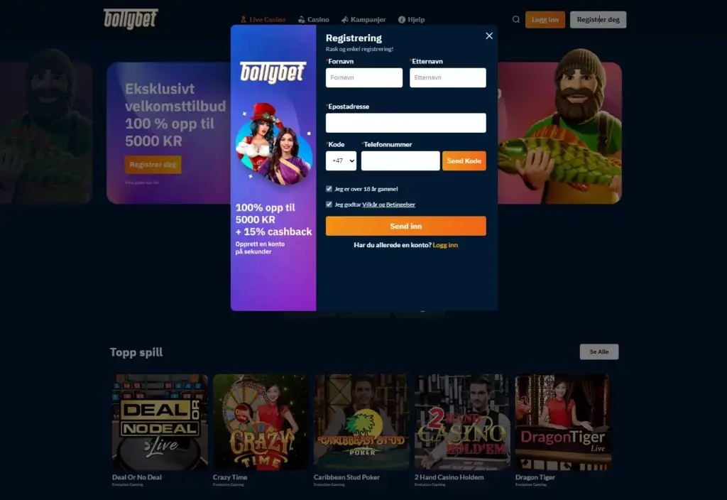 Bollybet Casino Registrer Konto