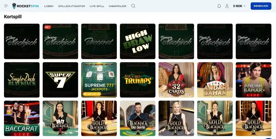 Blackjack meny