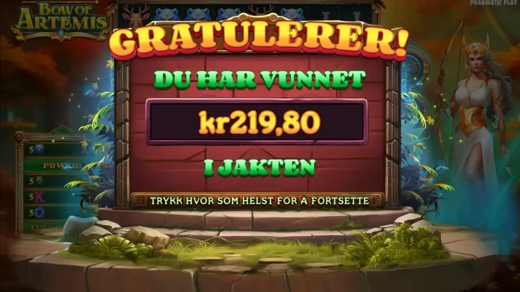 Gevinst etter avsluttet bonusrunde i Bow of Artemis