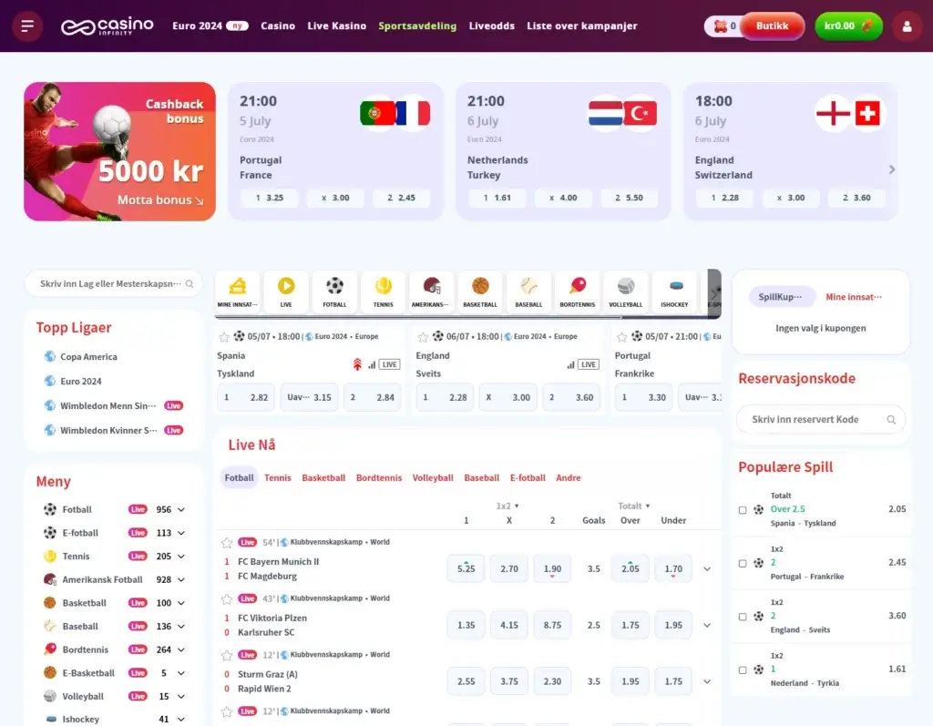 Sportsbetting hos Casino Infinity