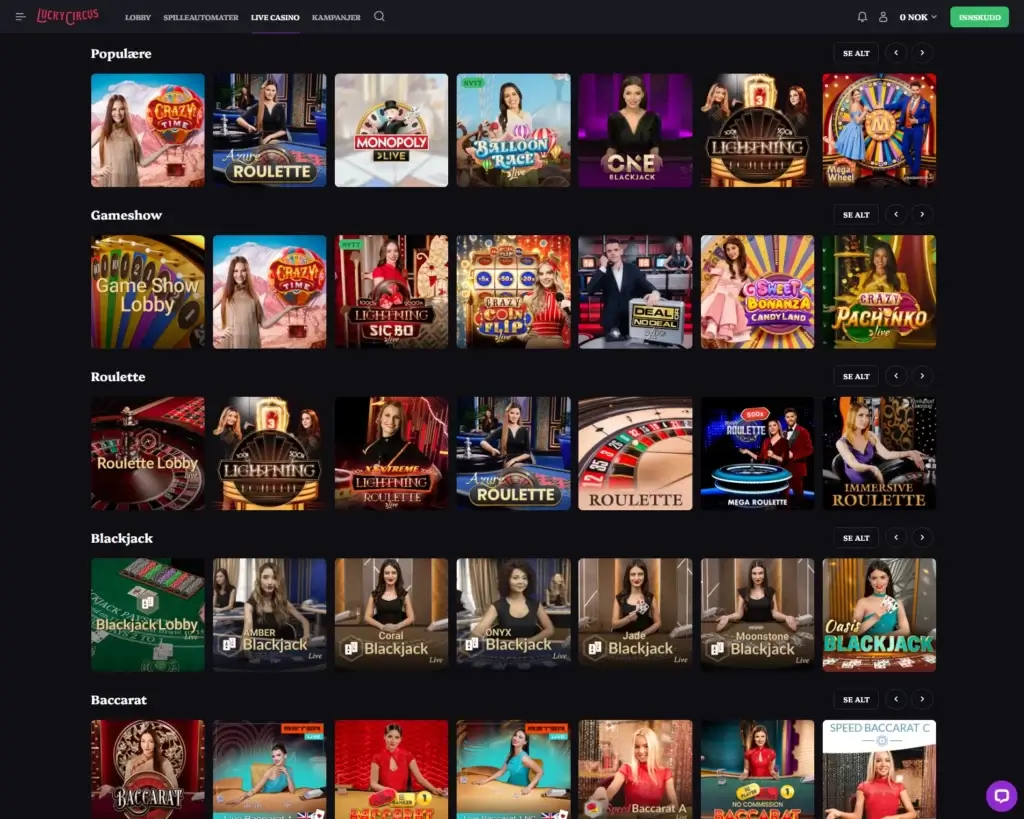Lucky Circus Live Casino Spill