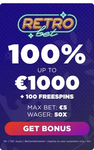 Retrobet bonuspanel som viser velkomsttilbudet