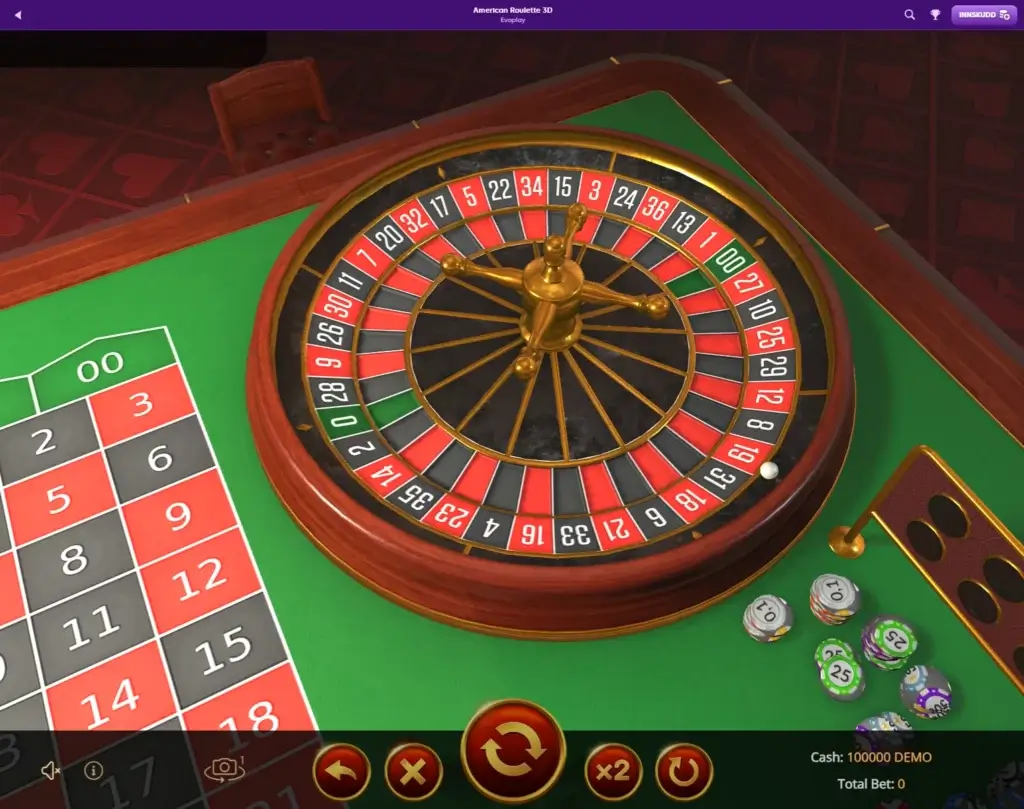 Amerikansk Roulette med både 0 og dobbelt 00
