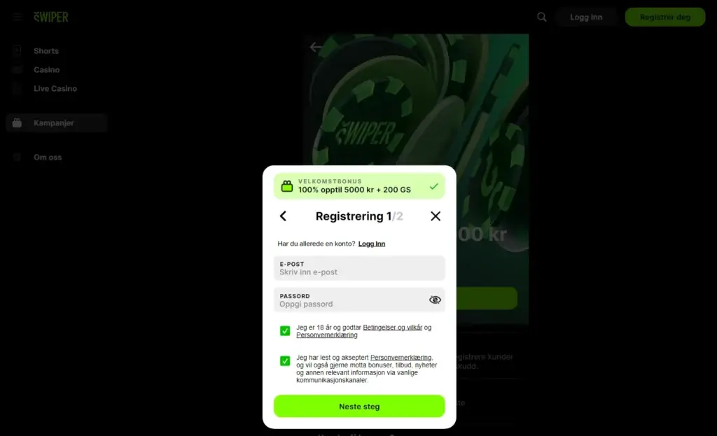 Swiper Casino Registrer Konto