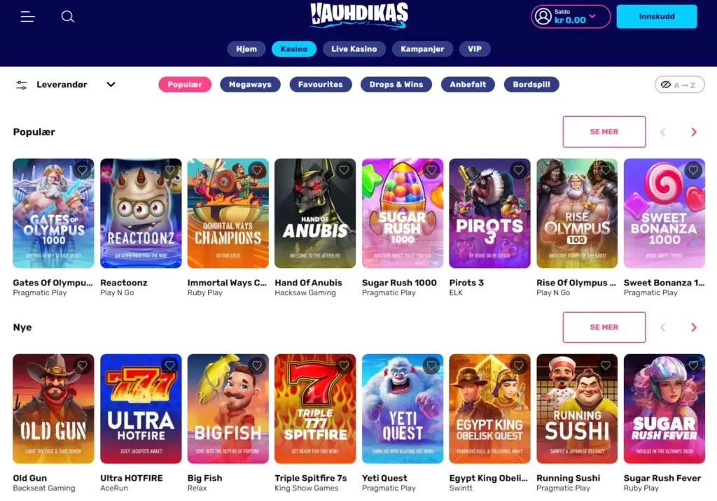 Vauhdikas Casino Spillutvalg