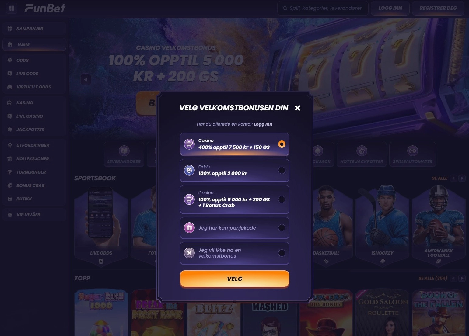 Funbet Eksklusiv Bonus Forside