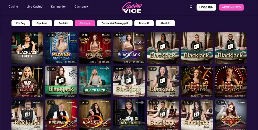 Blackjack hos Casino Vice