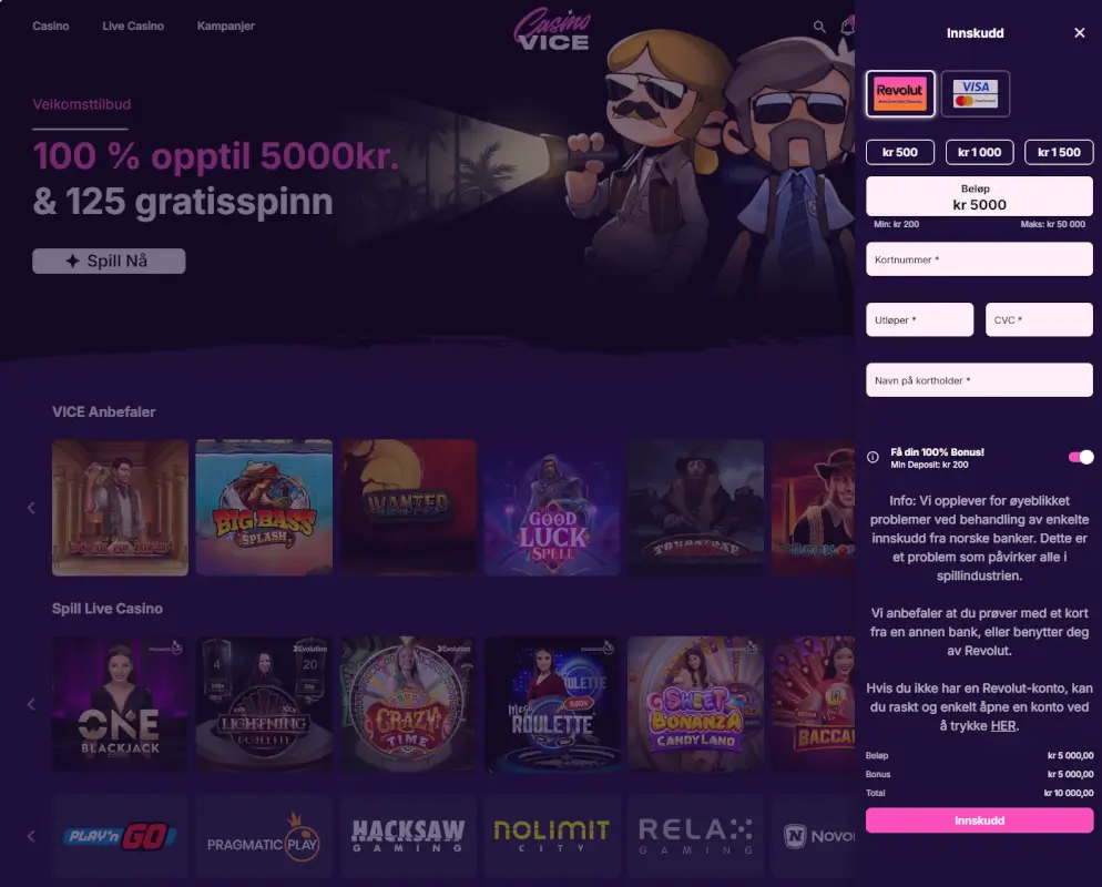 Din velkomstbonus hos Casino Vice