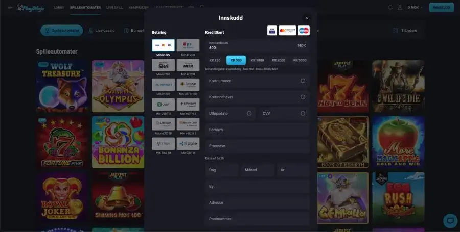 Innskudd hos PlayMojo