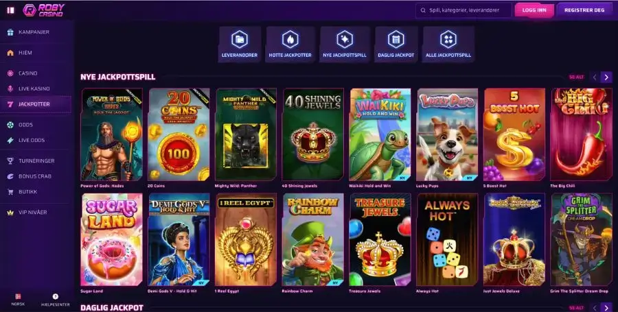 Jackpotspillene som tilbys hos Robycasino