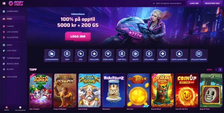 Robycasino sin norske startside